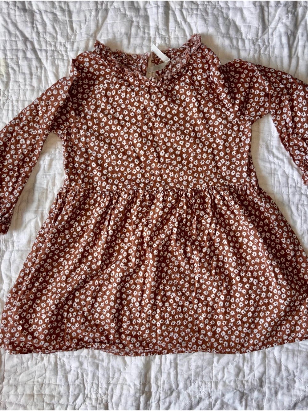 Rylee + Cru Rust Floral Ruffle Neck Dress